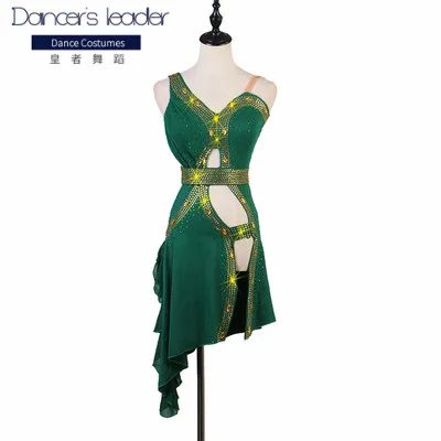 Женское платье с бахромой темно-зеленое для латиноамериканских танцев ажурная