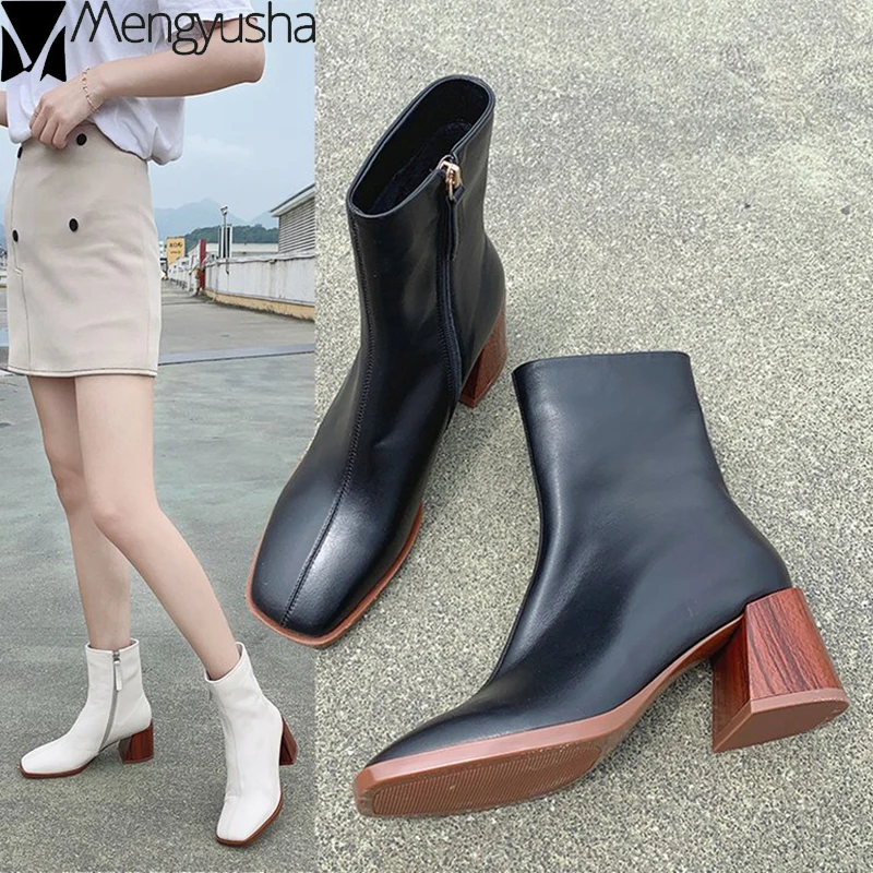 Женские ботинки Челси на деревянном каблуке Ботинки из мягкой кожи до середины