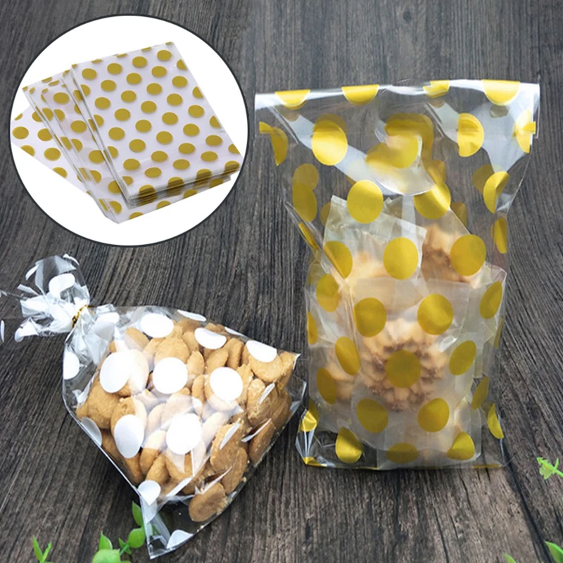 100 шт. прозрачные пластиковые подарочные пакеты в горошек для упаковки