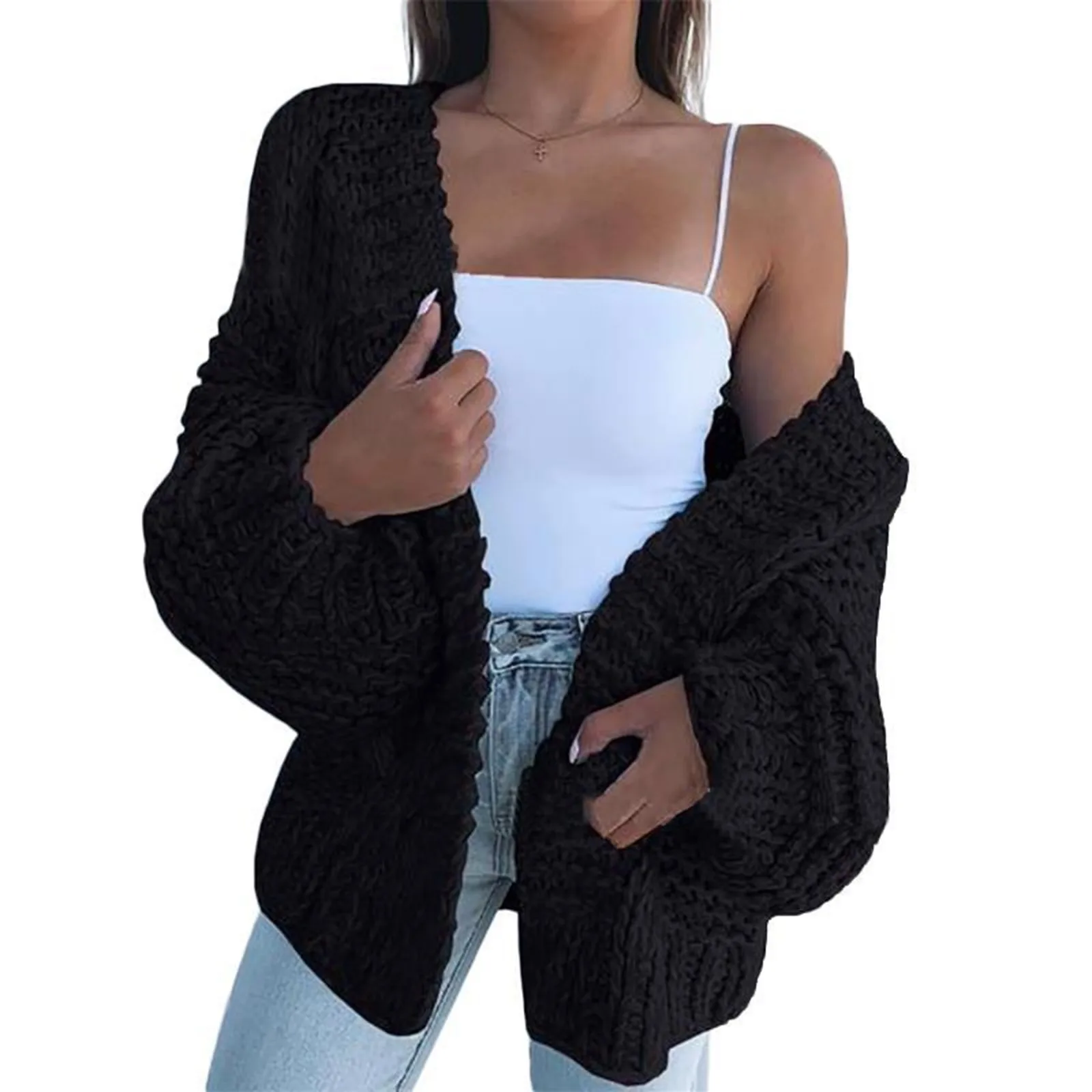 

Oversized Knitted Sweater Autumn Winter Women Long Sleeve Twisted Cardigans Sweater Pocket 2021 Casual Warm Cardigan Coat