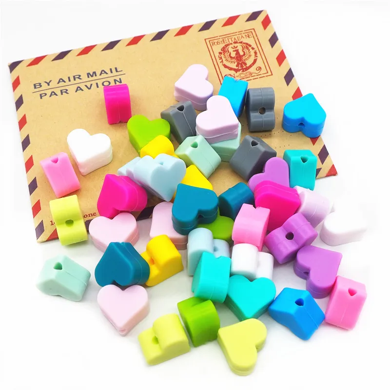 

Chenkai 100 шт. 15 мм не содержит Бисфенол А силиконовые бусины в форме сердца прорезывателя «сделай сам» Детская соска пустышка ожерелье ювелирные изделия Игрушка аксессуары