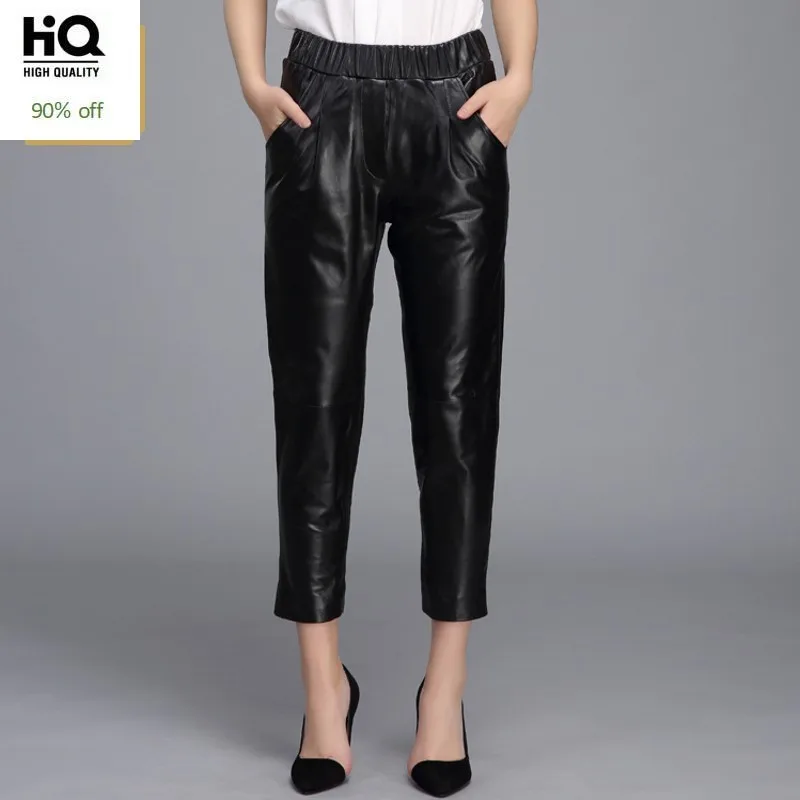 Высокое качество новинка 2020 прямые женские брюки из натуральной кожи