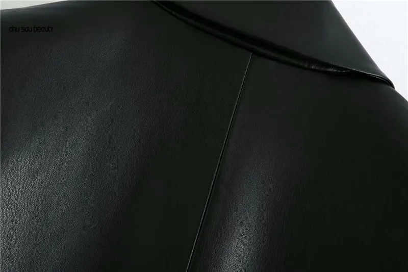 

Women 2021 Fashion Double Breasted Faux Leather Blazers Coat Vintage Long Sleeve Back Vents Female Outerwear Chic Tops C86
