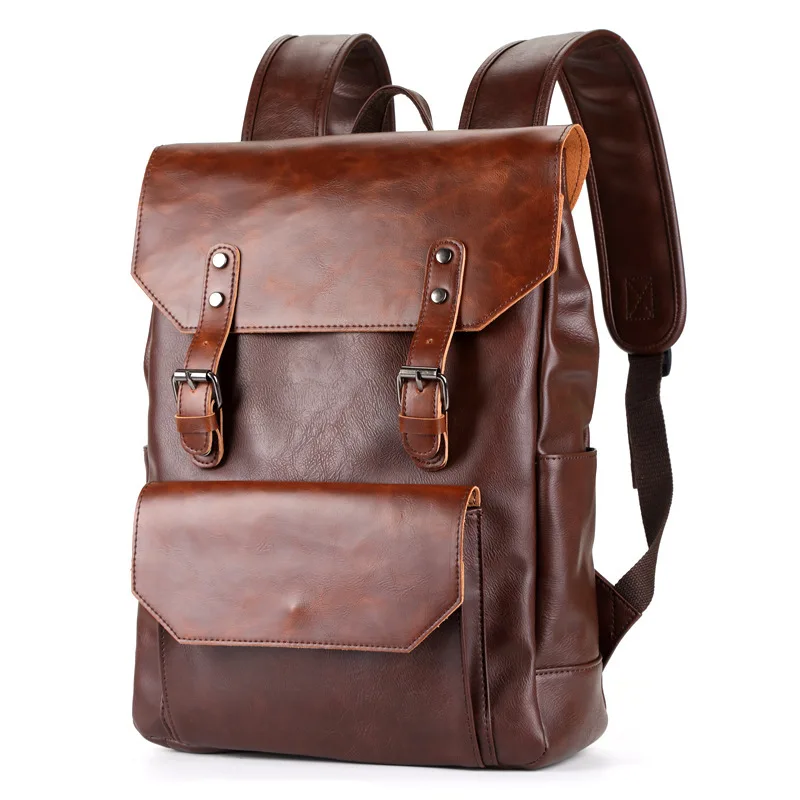 

Unisex Vintage Retro Backpack New Designer PU Leather Man Girls Teenager Backpacks Schoolbag Large Capacity Mens Student Bag Sac