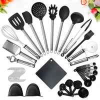 silicone cooking set kitchen cookware kit stainless steel handle non stick spatula baking tools utensils with storage hooks