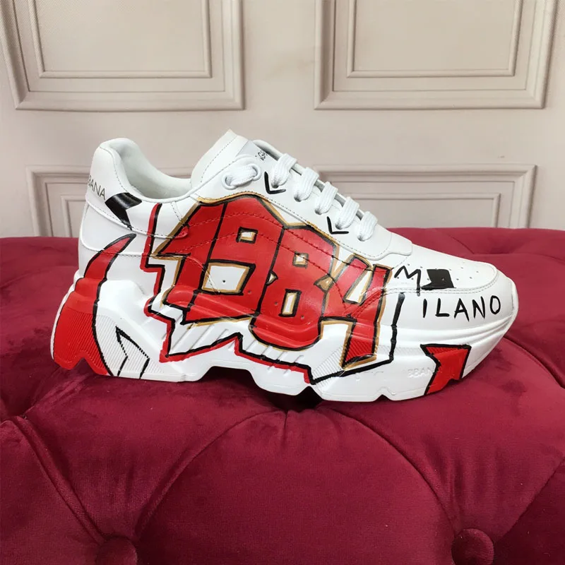 

2021 Men Running Shoes Genuine Leather Women Sneakers Outdoor Sports Round Toe Printin Mixed Color Fashion Luxury Brand Designer