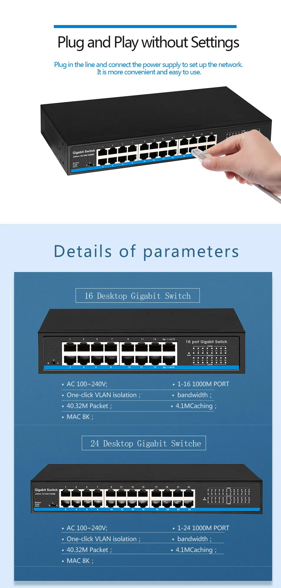 16 портов RJ45 Gigabit Ethernet коммутатор lan коммутатор ethernet переключатель для ip-камеры AP беспроводной