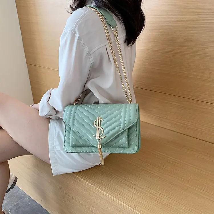 

2021 New fashion commuter shopping PU women's bag fashion trend chain square bag stiletto shoulder bag