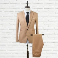 men attractive suit set turndown collar lapel formal stylish one button pockets blazer comfortable to wear for wedding