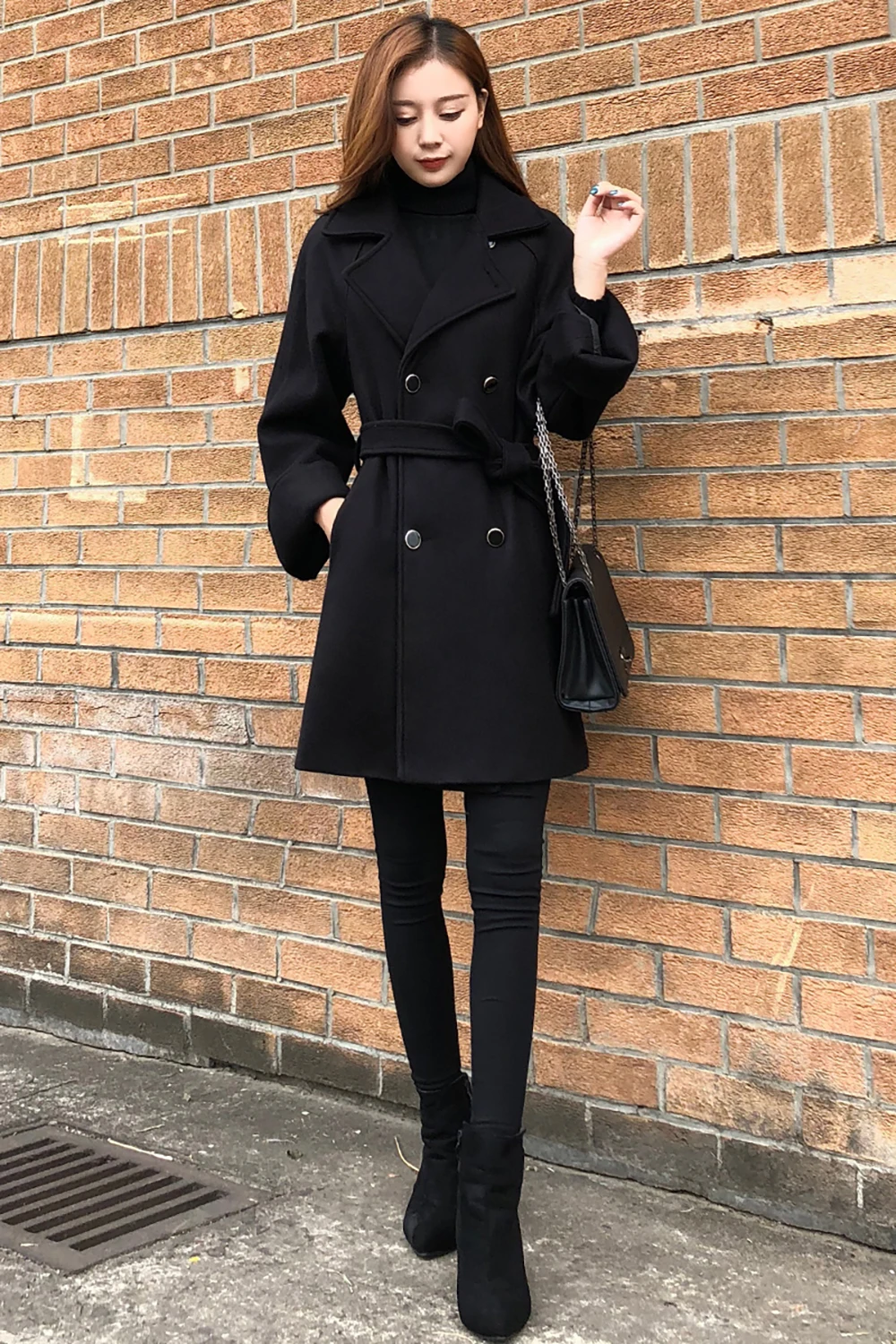 

Женское пальто зима 2021 новая двубортная Женская шерстяная куртка средней длины корейская мода тонкая однотонная женская верхняя одежда че...