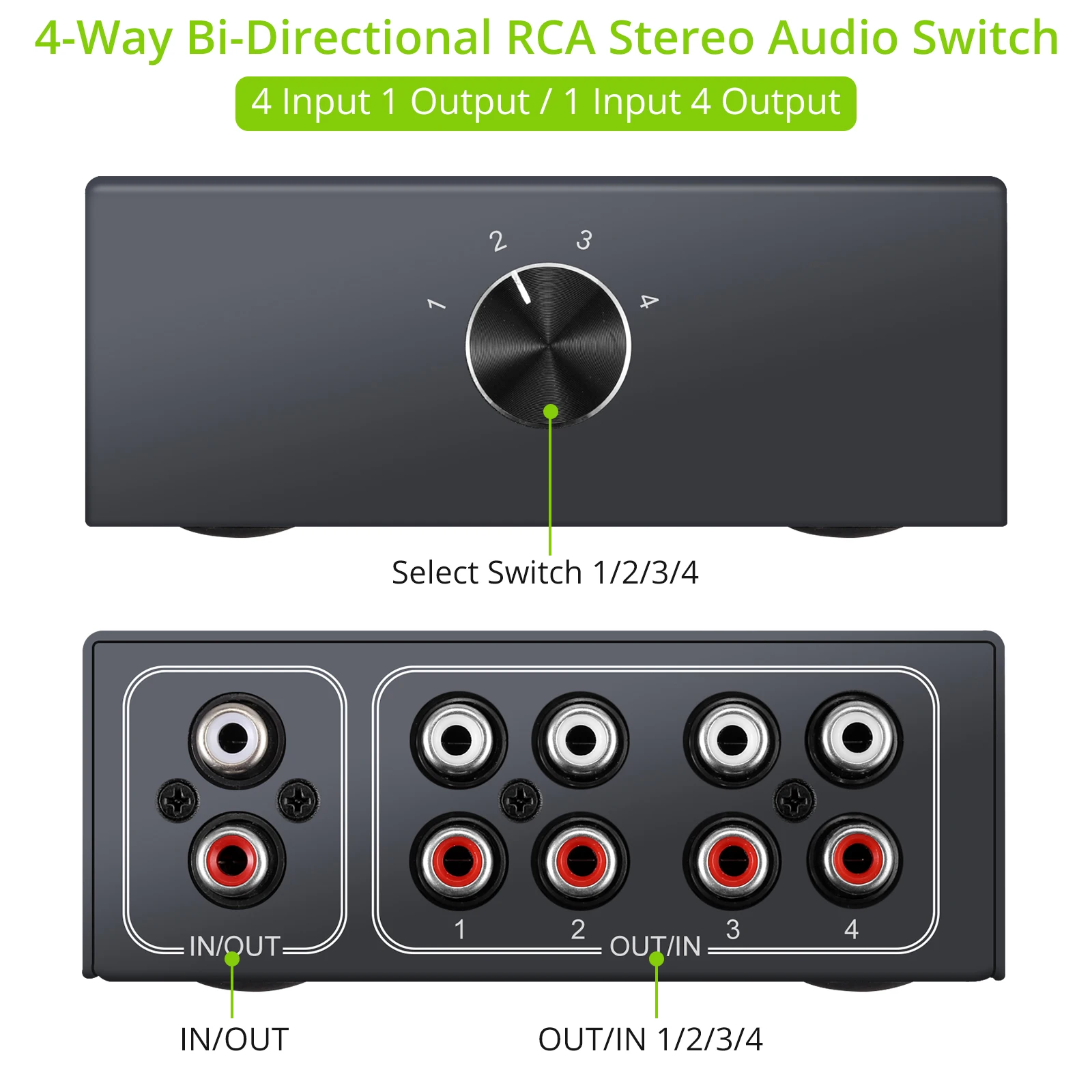 PROZOR 4-канальный двунаправленный RCA стерео аудио переключатель 1 в 4 или Out L/R Jack