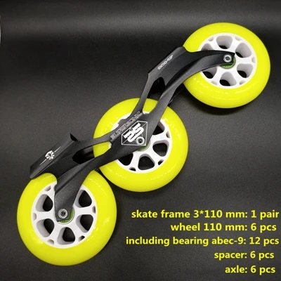 Скорость коньки кадр 3x110 с колесами - Цвет: black frame n wheel