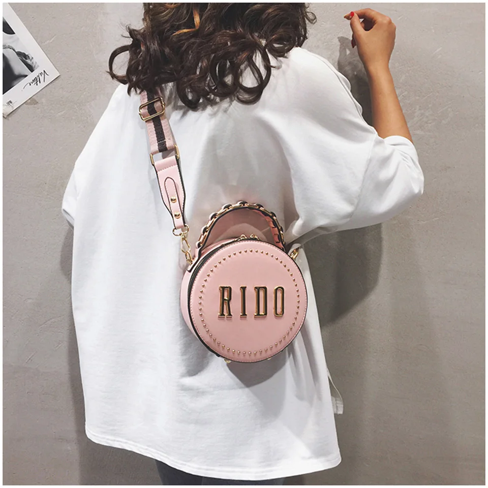 Женская винтажная сумка через плечо черная или красная круглая мессенджер с