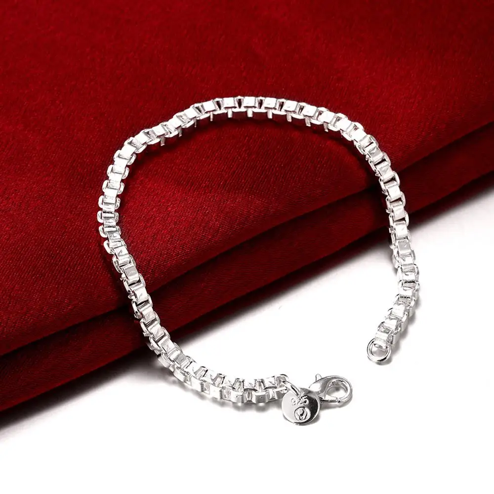 

Fashion fine 4MM box chain 925 sterling silver Bracelet for man woman Popular brands noble jewelry Wedding party Holiday gifts