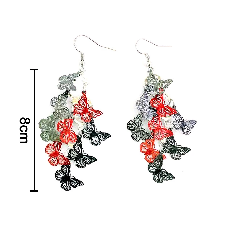 Уникальные серьги-бабочки на шнурке цветные длинные висячие серьги-подвески с