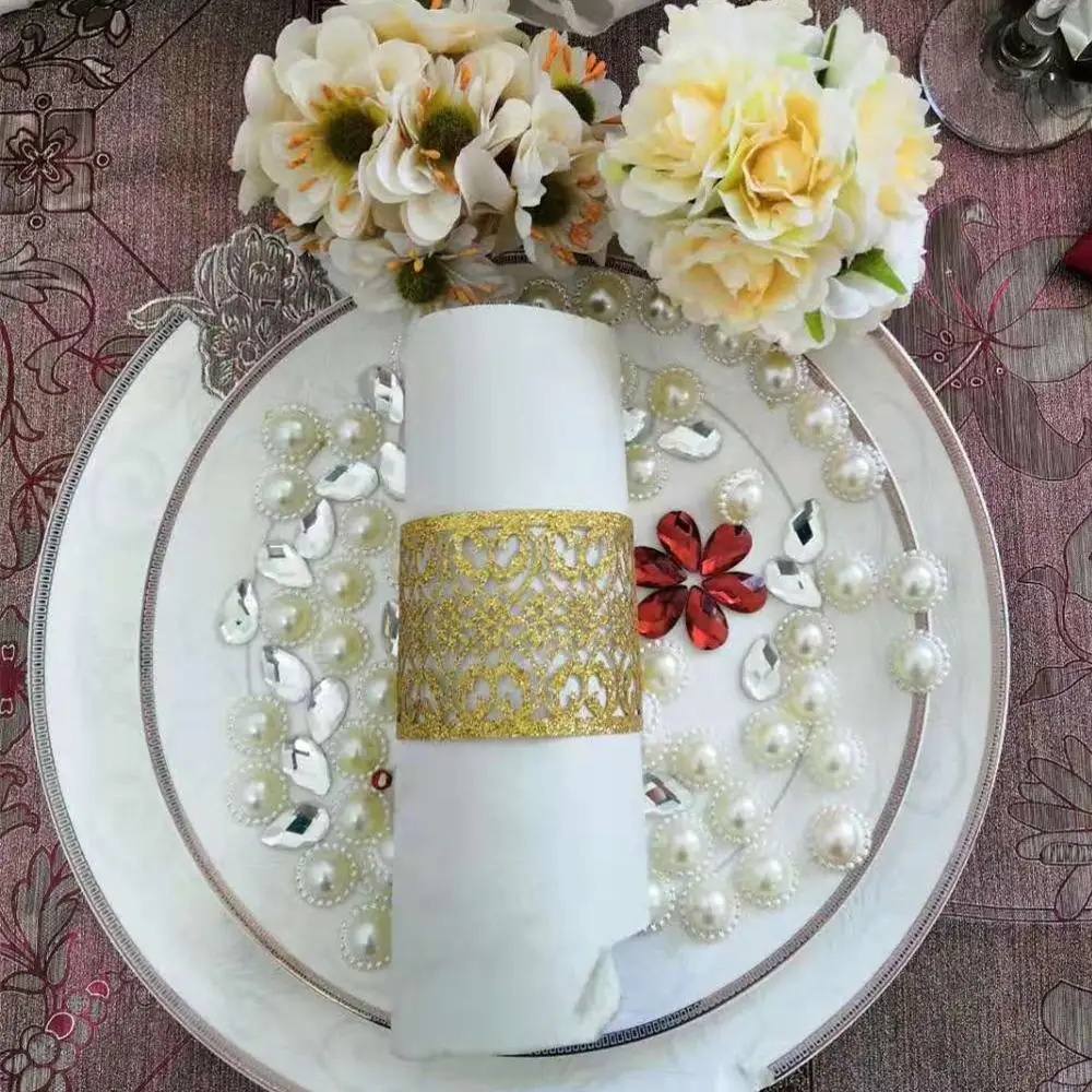 

100pcs/lot Glitter Rose Gold Wedding Custom Design Napkin Ring Serviette Buckles For Engagements Ceremony Towel Buckles