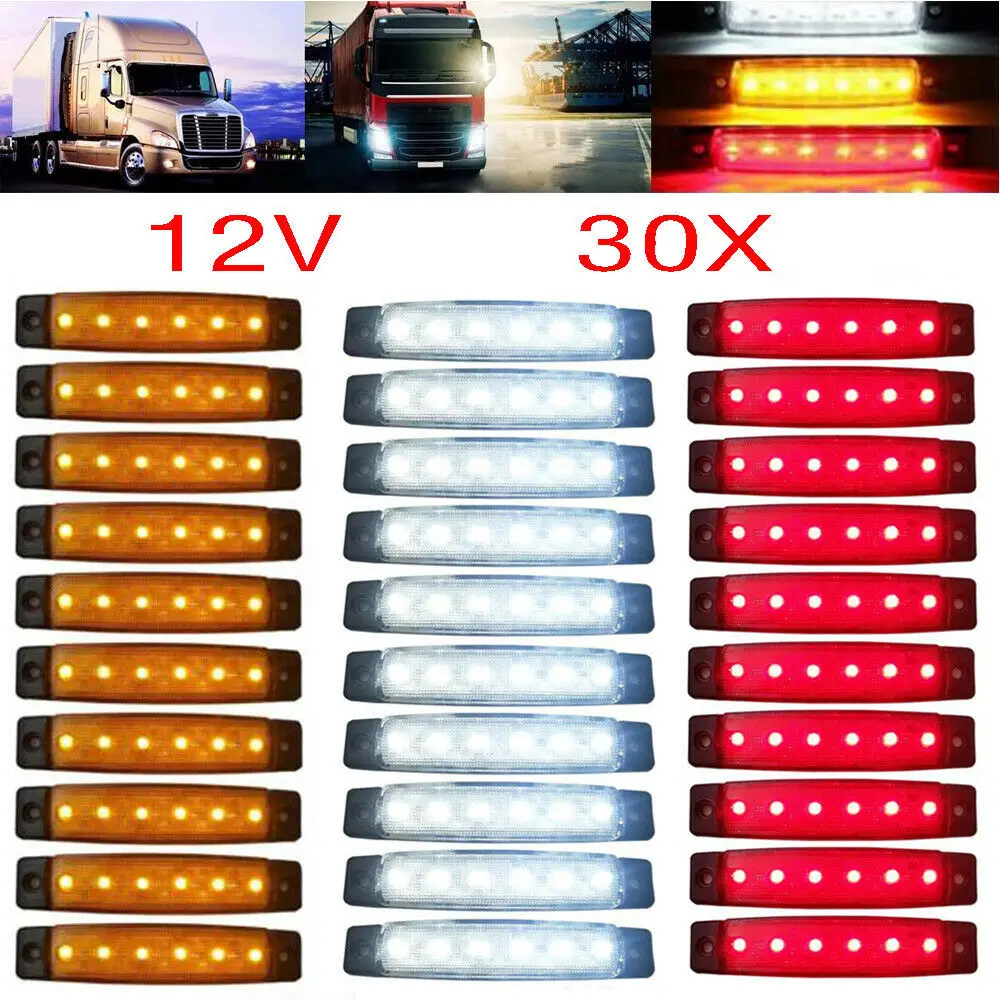 

30Pcs 12V 6 LED Red White Amber Side Marker Clearance Light Truck Trailer Bus
