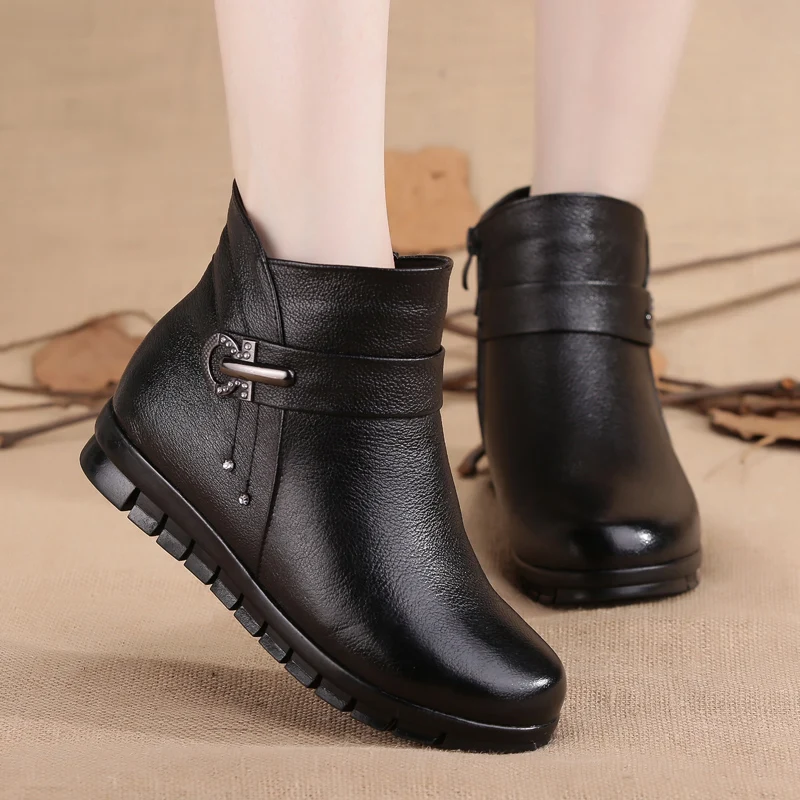 

TIMETANGWomen Boots2019new genuine leather boots wedge ankle boots women non-slip waterproof winter boots female warm cottonboot