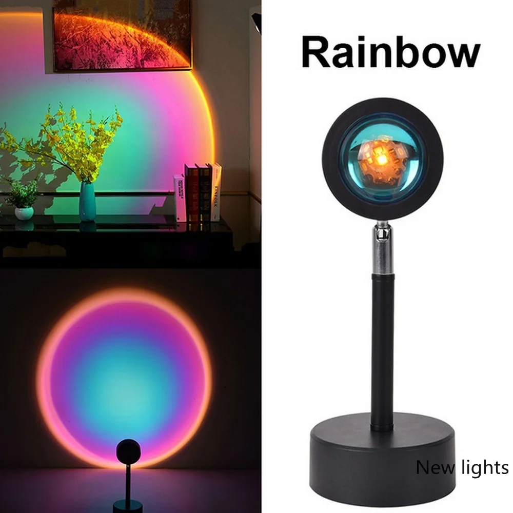 

180 Degree Rotation Rainbow Projection Lamp For Home Party Living Room Bedroom Projection Atmosphere Night Light Home Decoration
