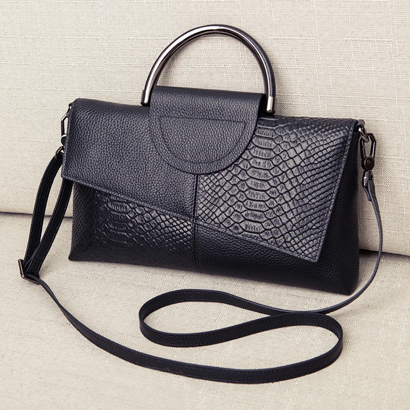 Сумки через плечо женские из натуральной кожи с узором под кожу крокодила