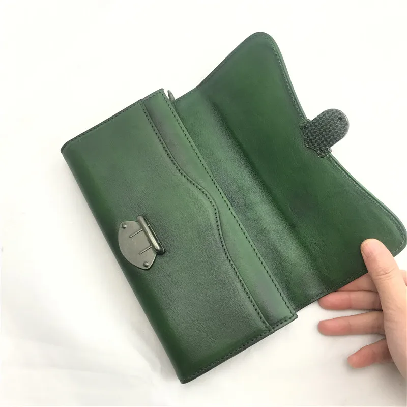 Женский Длинный кошелек в винтажном стиле с застежкой темно зеленый из