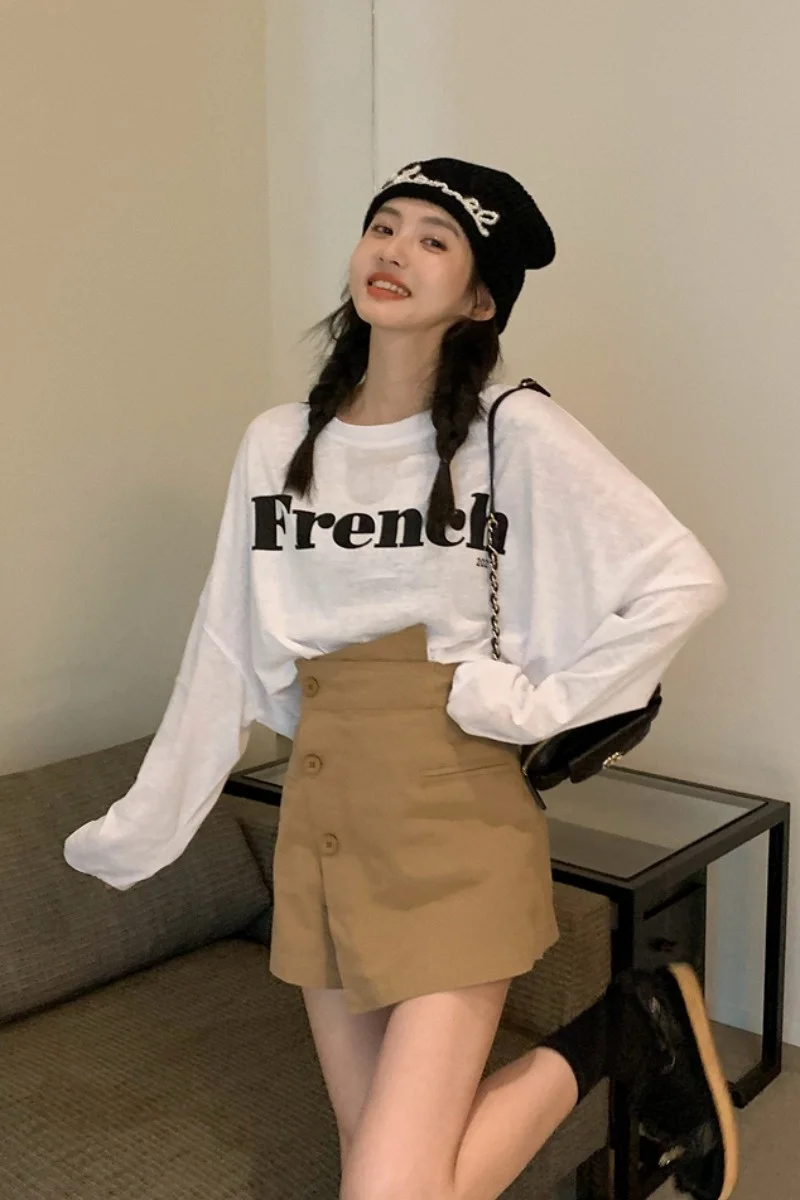 Женская свободная юбка с круглым вырезом и длинными рукавами |