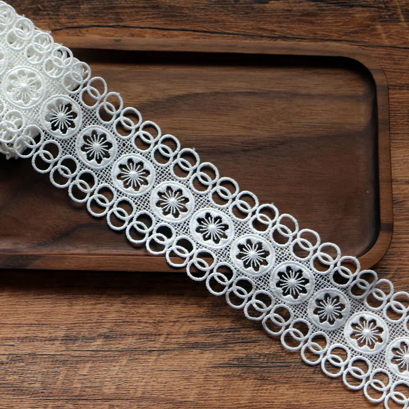 

Buena Suerte Высококачественная 1 ярд белая шелковая вышитая кружевная лента, молочная кружевная ткань, вышитая аппликация, кружево для свадьбы, ...