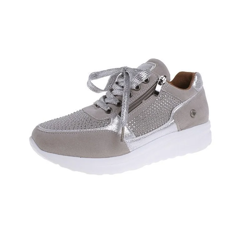 

2021 Women's Shoes European and American New Fashion Round Toe Rhinestone Lace-up Sneakers