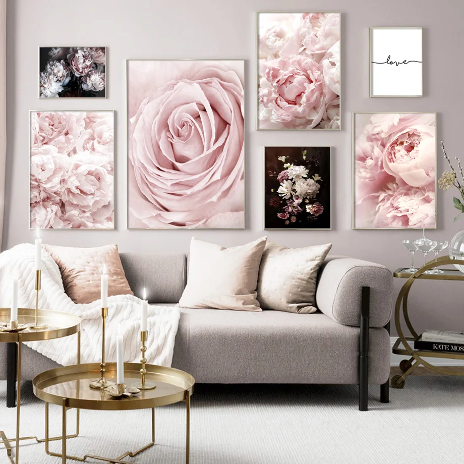 

Wall Art Canvas Painting Pink Flowers Rose Peony Minimalism Quotes Nordic Posters And Prints Wall Pictures For Living Room Decor