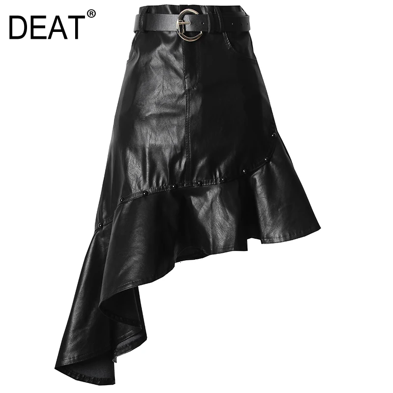 Женская мини юбка DEAT повседневная неравномерная из искусственной кожи длиной