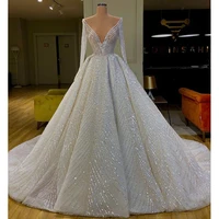 luxury beads crystals lace wedding dress 2020 sexy deep v neck long sleeve backless wedding bridal gowns robe de mariee