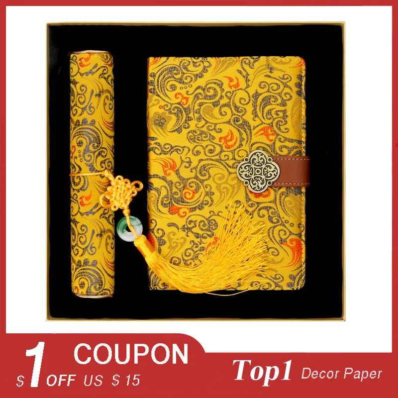 

Notebook Combine Of Planner Diary Book And Mouse Pad Set Of Chinese Style Featured Culture Tangfoo Creative Retro Silk Tapestry