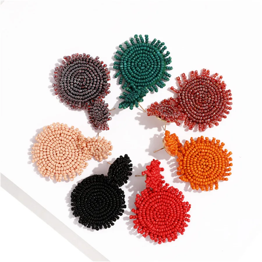 

2019 New Ethnic Handmade Big Statement Drop Earrings for Women Round Bohemian Beaded Earrings Beads Dangle Earring Jewelry