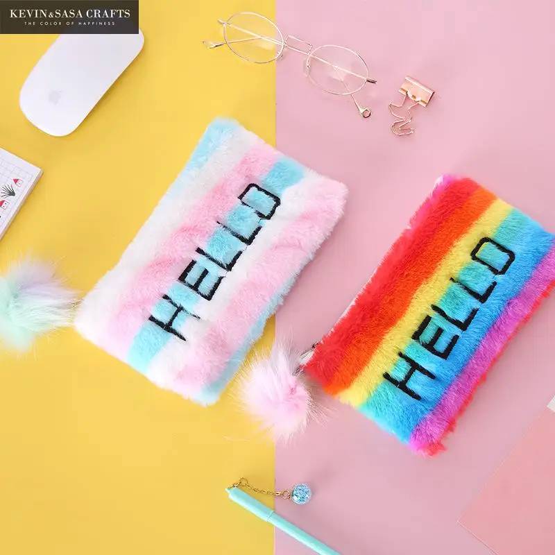 Радуга пенал качество плюшевые школьные принадлежности канцелярские подарок