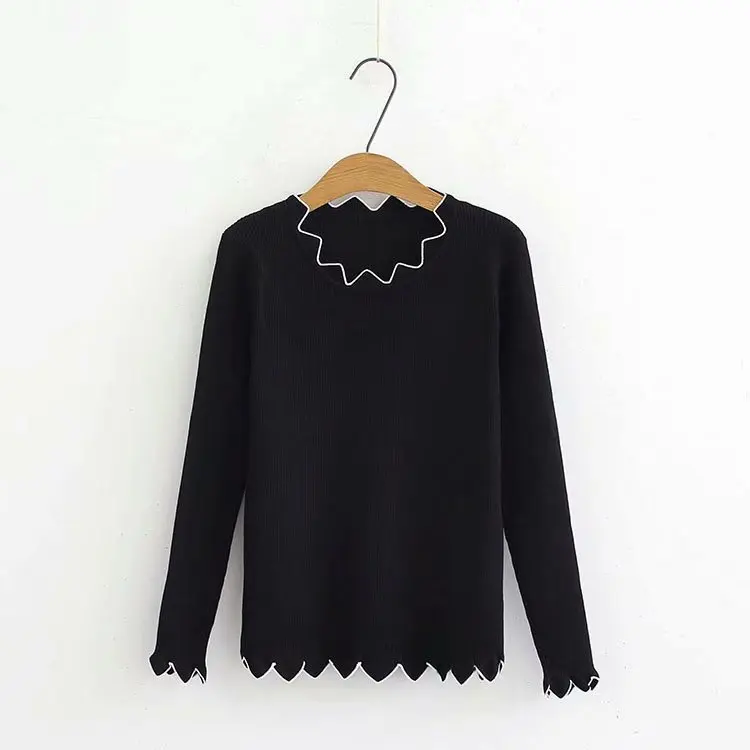 Свитер женский вязаный с волнистыми краями свободный эластичный длинным рукавом