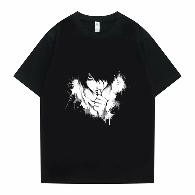 

Japan Anime DEATH NOTE Yagami Light Opponent L Lawliet Print Tshirt Men Women Loose Tees Short Sleeve Summer Mens T-shirt Tops