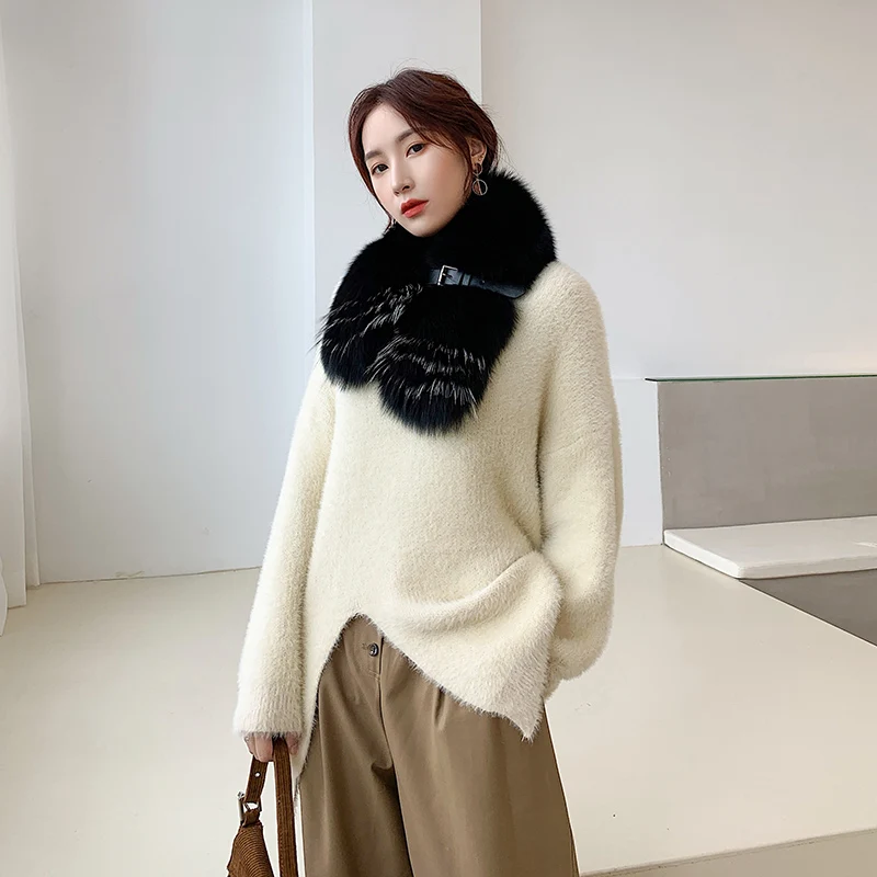 Lantafe лисий мех шарф Зимний толстый Женская шаль ремень пряжка модная новинка весь