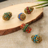 nepalese buddhist handmade oval 23x17mm tibetan brass metal clay loose craft beads for jewelry making diy necklace