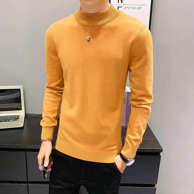 2021 autumn winter men's fashion casual candy color half high neck wool pullover knit bottoming shirt men solid color sweater