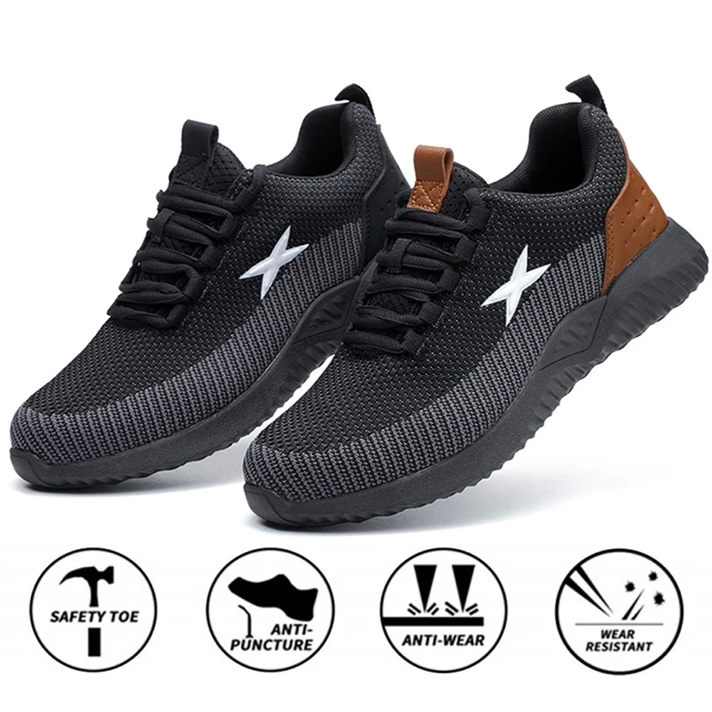 

2021 Safety Work Shoes Men Steel Toe Cap Anti-smashing Working Boots Breathable Outdoor Construction Mesh Sport Shoes Plus Size