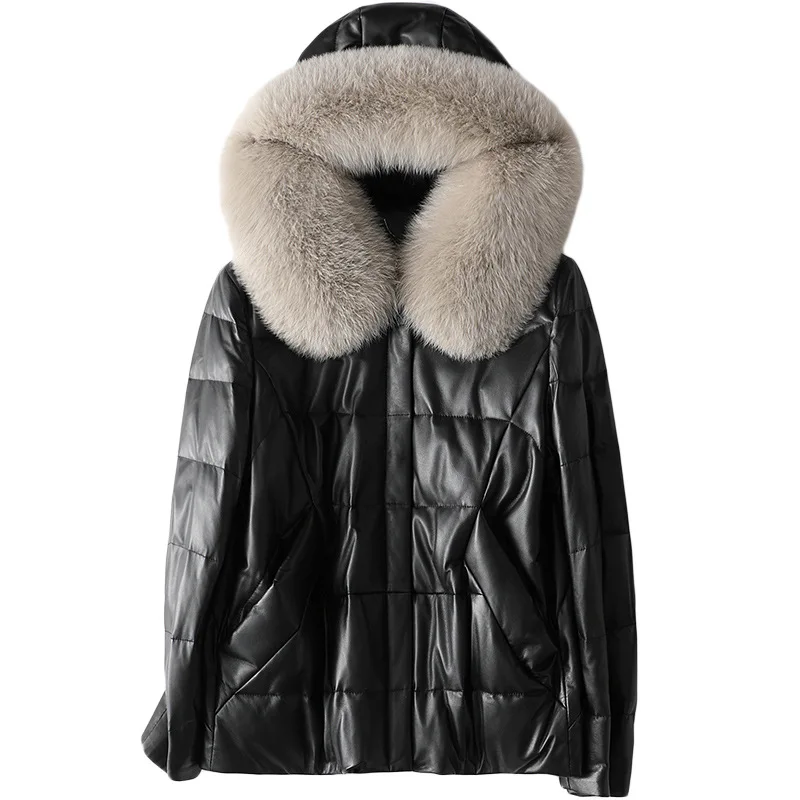 Black Fox Hair Hooded Down Jacket Woman Parkas Winter Natural Sheepskin Fur Autumn Coat Genuine Leather Outwear Female Jacket