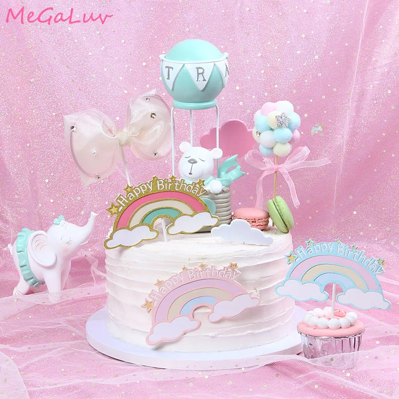 1 шт. Топпер для торта С Днем Рождения радужные облаки флажки кексов детский душ