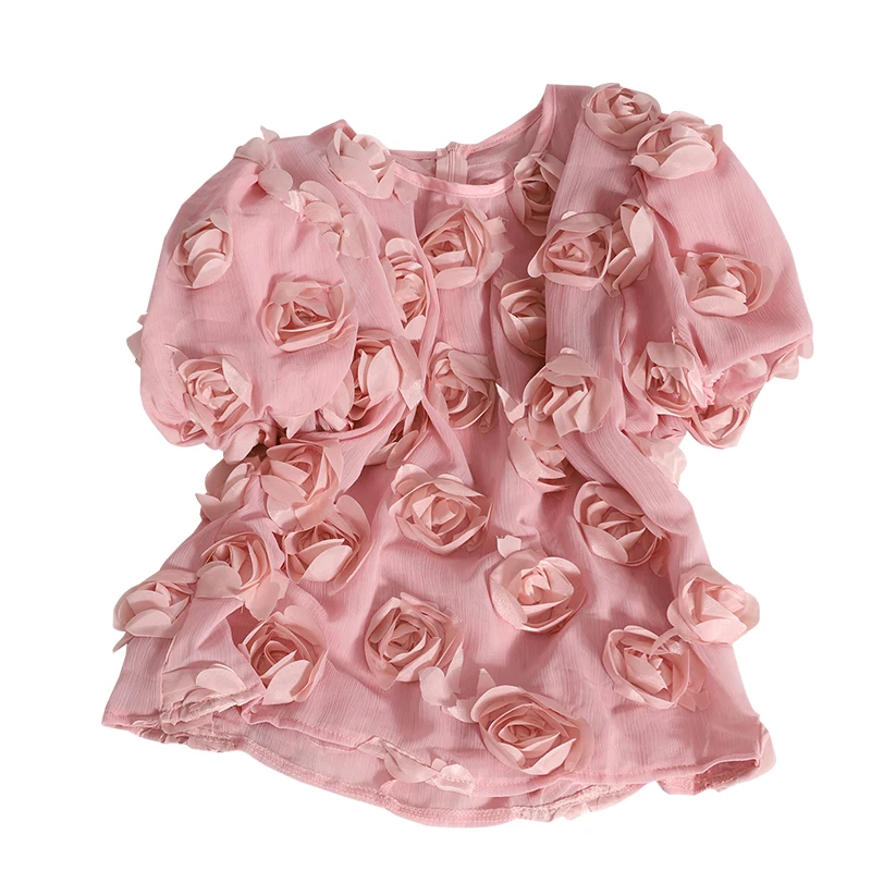 

Летняя модная однотонная блузка с 3D цветами, пуловер, женская футболка с круглым вырезом, топы, женская рубашка с коротким рукавом, блузы, же...