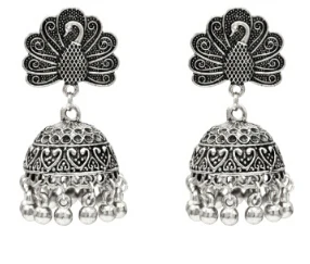 Индийские окисленные серебряные Висячие серьги для женщин Boho Jhumka резной цветок жемчуг бусина Эффектные серьги ювелирные изделия из турецкой турки - Окраска металла: Silver
