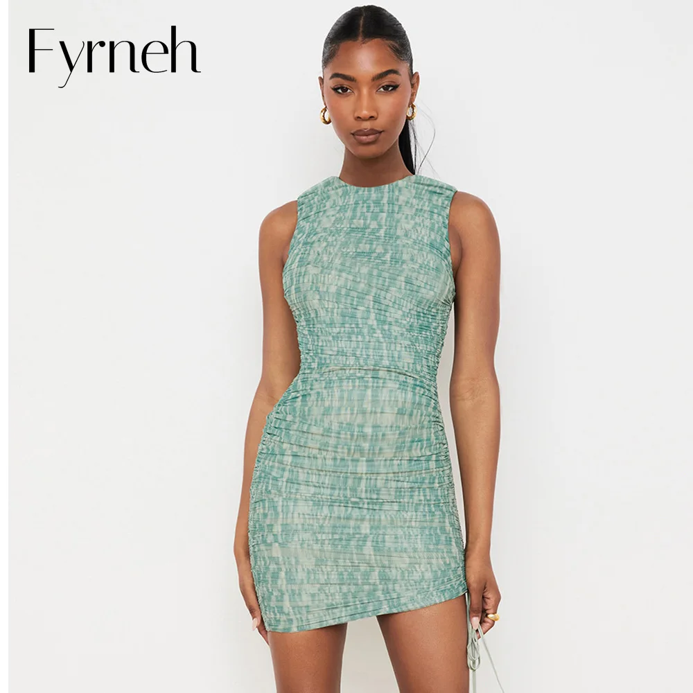 

Fyrneh эластичное высококачественное Сетчатое мини-платье на молнии с подкладкой на шнурке с принтом на день рождения, платья для отпуска знам...