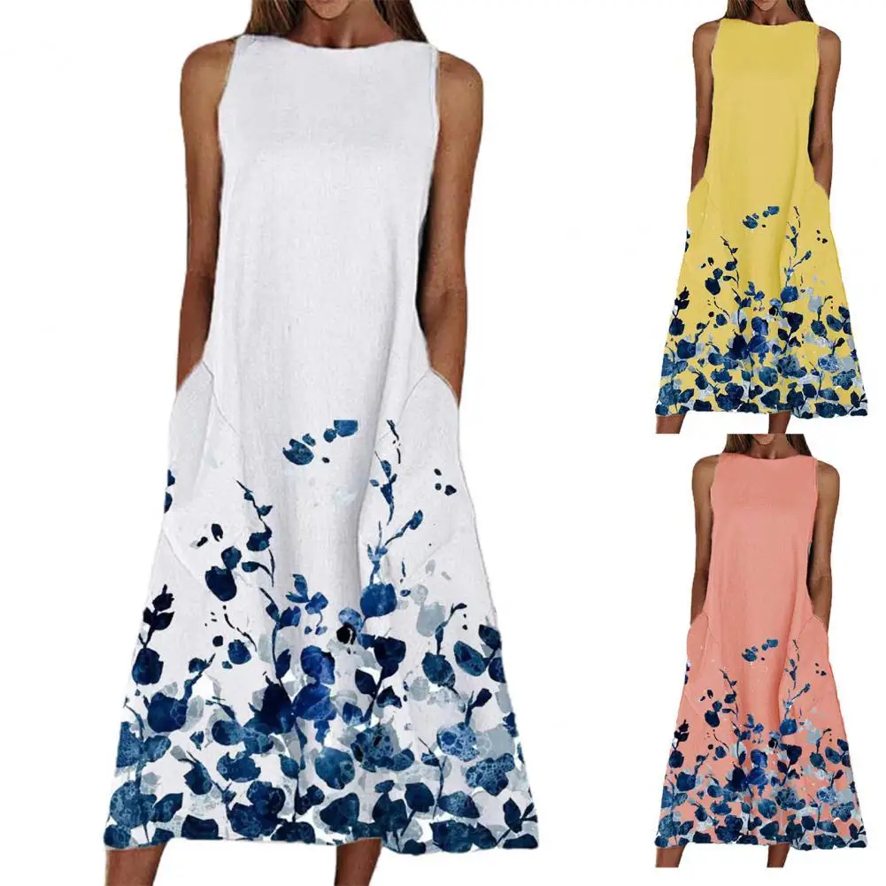 

2021 богемное летнее макси длинное платье с карманами в винтажном стиле; Женские туфли с цветочным принтом Vestido размера плюс без рукавов из хл...