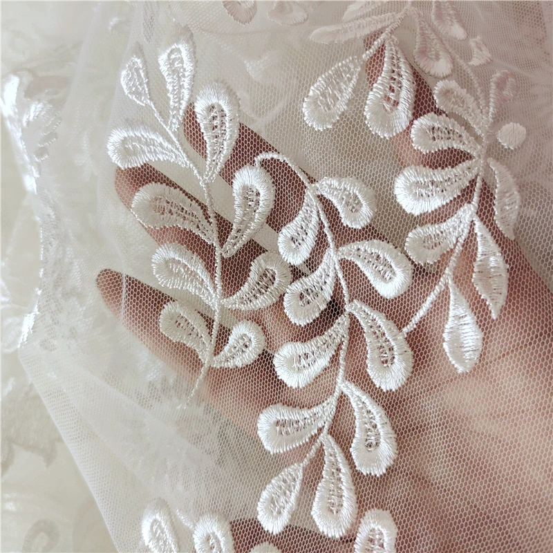 

Tulle Embroidery Lace Fabric Ivory Rayon Wedding Gowns Dresses Lace 1 Yard 2021 NEW