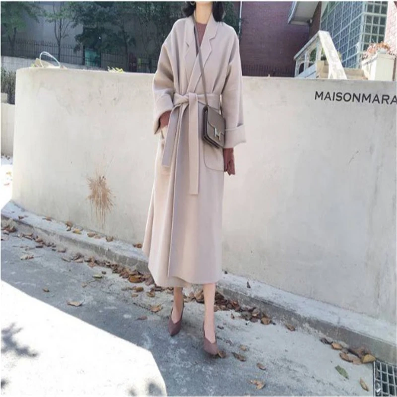 Винтажный Длинный шерстяной женский зимний Тренч с длинным рукавом Элегантного