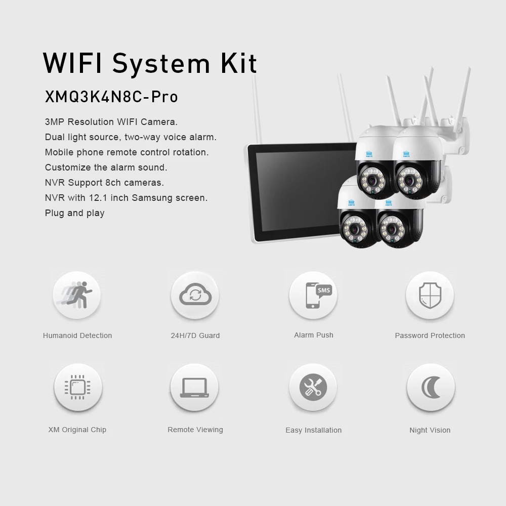 Купить Система видеонаблюдения XMEYE PRO 3 Мп Беспроводная с ИК-подсветкой и функцией ночного видения