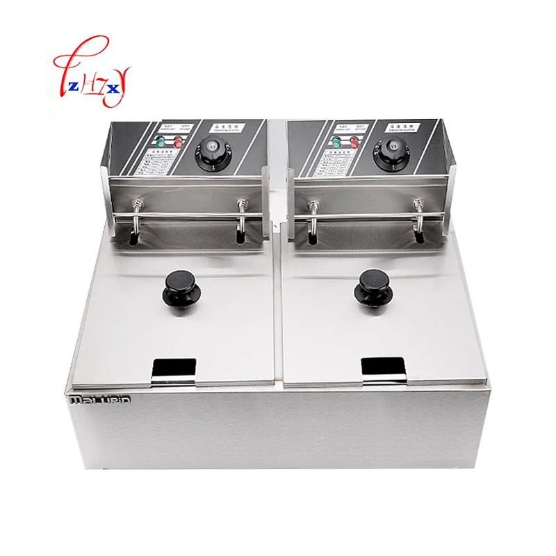 

220V Commercial Double Two Cylinder Electric Deep Fryer French Fries Oven Hot Pot Fried Chicken Frying Machine Pan 2 Oil Tanks